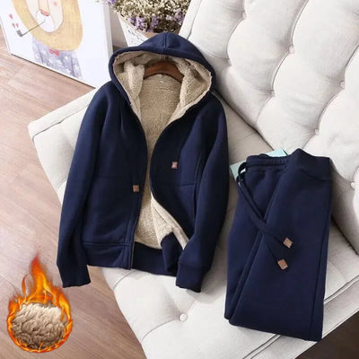 2025 Winter Warm Tracksuit Pants Sets Thick Joggings Lambwool Oversize Sweatsuit Fashion Fleece Sweatshirt Tow Piece Outfits