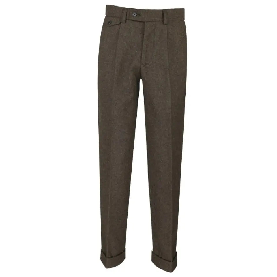 Slim Fit Men's Business Suit Pants Pleat-Front Herringbone Woolen Trousers For Men Dress Pants For Wedding Party Groomsman Suit