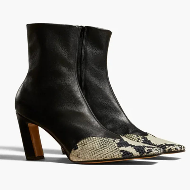 Matte Leather Sewing Snakeskin Ankle Boots Sexy Square Toe Sewing Mixed Colors New Arrivlas Fashion Women Modern Boots