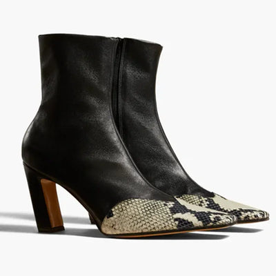 Matte Leather Sewing Snakeskin Ankle Boots Sexy Square Toe Sewing Mixed Colors New Arrivlas Fashion Women Modern Boots