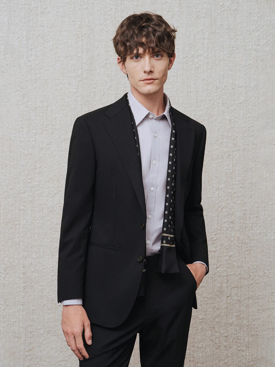 Men's Black 97% Wool Suit Set - Easy Care Business & Wedding Blazer with Dress Pants, Versatile Office-to-Event Formal Attire