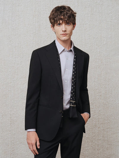Men's Black 97% Wool Suit Set - Easy Care Business & Wedding Blazer with Dress Pants, Versatile Office-to-Event Formal Attire