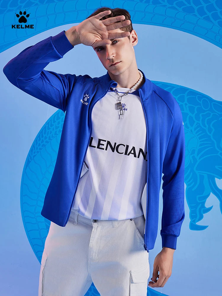 Kelme Men's Football Training Jacket Outdoor Windproof Stand Collar Knitted Jacket Running Sports Training Jacket