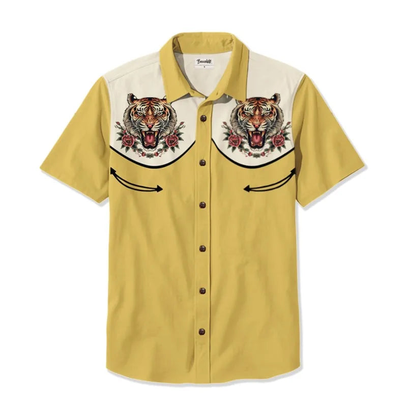 2025 Men's Summer Western Cowboy Style Summer Comfortable Breathable Elegant Art Shirt High Quality Button Top Ropa Para Hombre