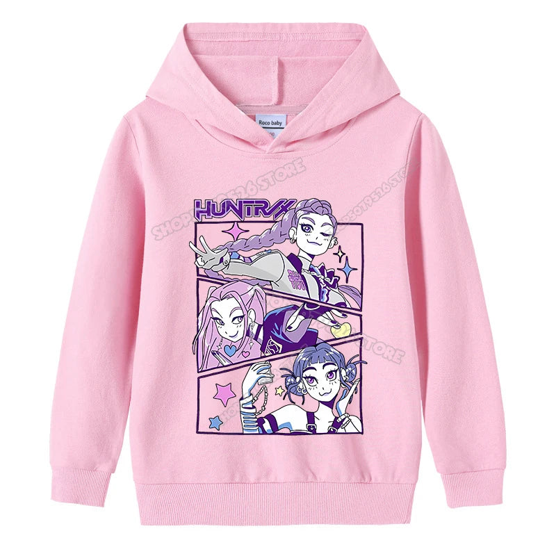 K-pop Demon Hunters Hoodies Girl Thin Hooded Sweatshirt Autumn Tracksuit Hood Sportswear Long Sleeve Pullover Kids Clothing