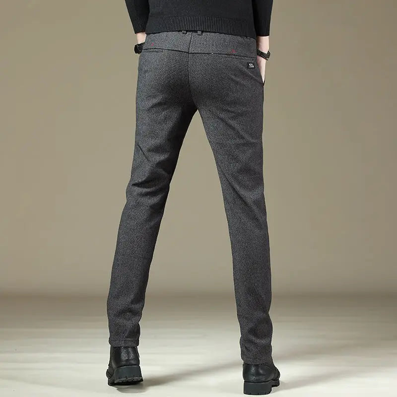 Autumn Winter New Men Casual Fleece Suit Pants Streetwear Fashion Business Versatile Thicken Solid Male Baggy Straight Trousers