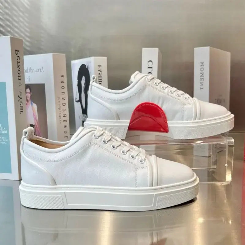 Fashion Crescent Bottom White Shoes Red Sole Men's Women's Casual Shoes New Style Casual Leather Casual Couple Sneakers Unisex