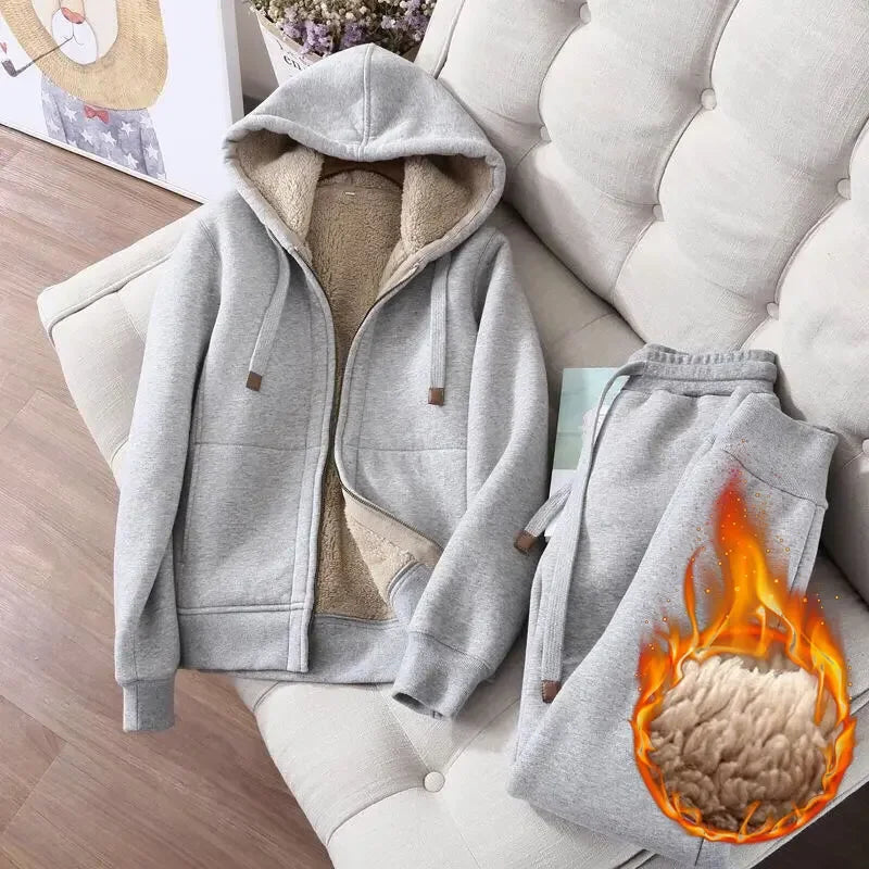 2025 Winter Warm Tracksuit Pants Sets Thick Joggings Lambwool Oversize Sweatsuit Fashion Fleece Sweatshirt Tow Piece Outfits