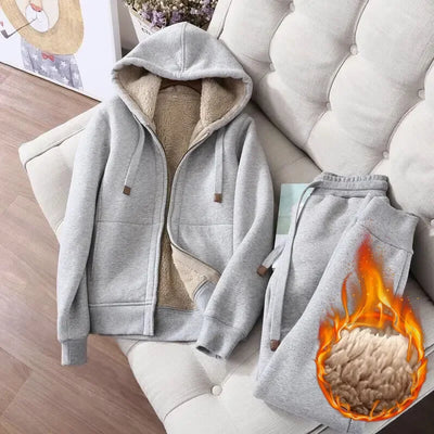 2025 Winter Warm Tracksuit Pants Sets Thick Joggings Lambwool Oversize Sweatsuit Fashion Fleece Sweatshirt Tow Piece Outfits
