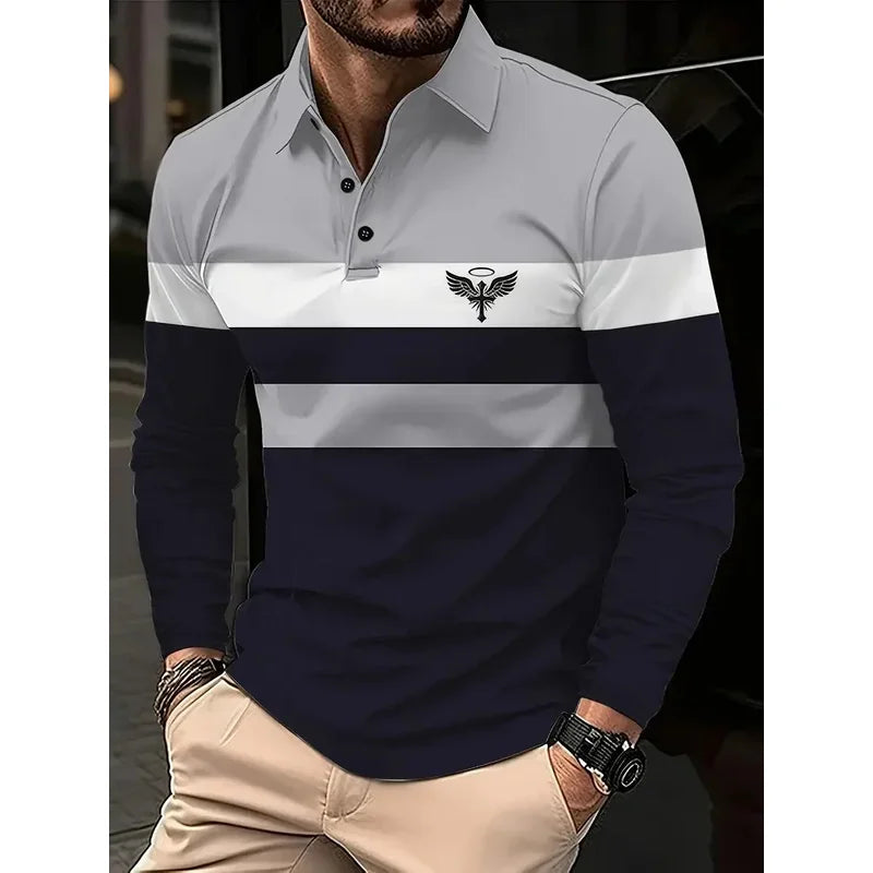Classic minimalist striped long sleeved men's polo fashion autumn and winter casual golf oversized sport pullover men's Clothing