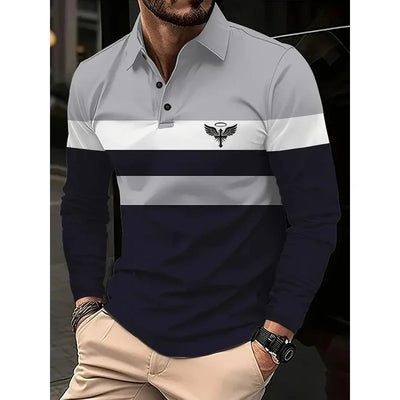 Classic minimalist striped long sleeved men's polo fashion autumn and winter casual golf oversized sport pullover men's Clothing
