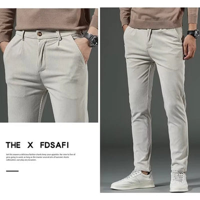 High Quality Brand Men's Corduroy Thicken Pants Fashion Khaki Narrow Leg Casual Pants Thermal Plush Trousers  Autumn Winter Male