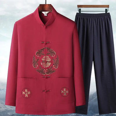 Chinese Traditional Tang Clothing Kung Fu Suit Fashion Casual Embroidery T-shirt Pants Wing Chun Tai Chi Comfortable Men's Set