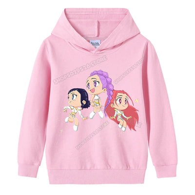 K-pop Demon Hunters Hoodies Girl Thin Hooded Sweatshirt Autumn Tracksuit Hood Sportswear Long Sleeve Pullover Kids Clothing