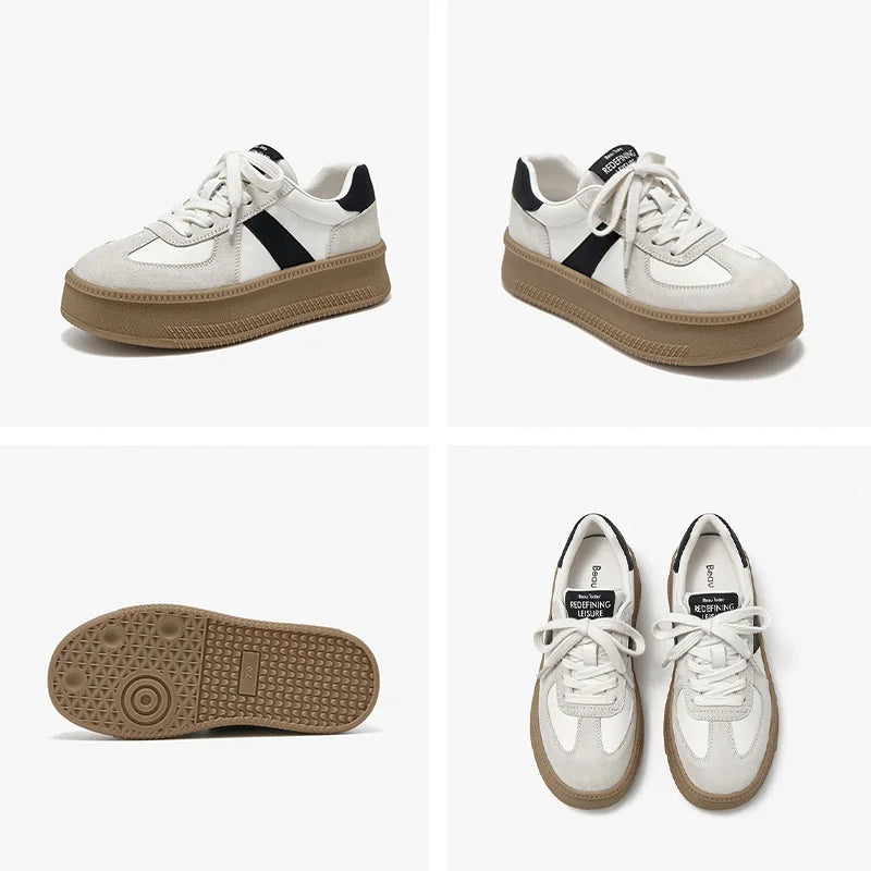 BEAUTODAY Fashion Sneakers Women Breathable Pigskin Mixed-colors Lace-up Style Round Toe Ladies Shoes Handmade 29864