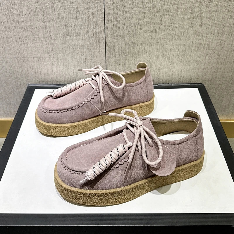 AIYUQI Genuine Leather Women's Shoes 2025 New Flat Non-slip  Derby Female Shoes Large size Lace-up Loafers For Women