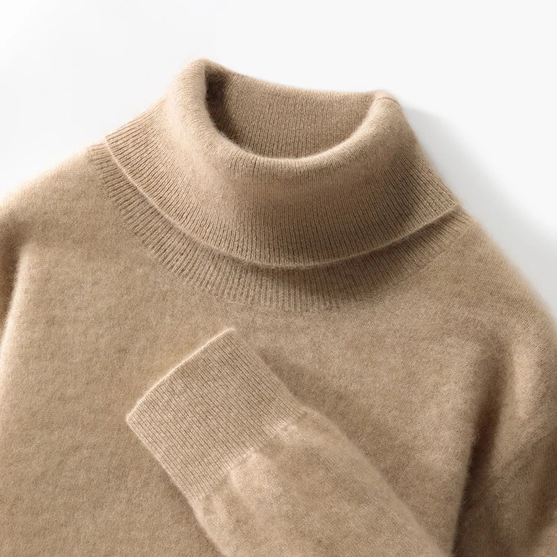 Fall/Winter 12-Needle Flat Lapel 100% Pure Wool Men's Long Sleeve Pullover Knitted Bottoming Shirt Inside