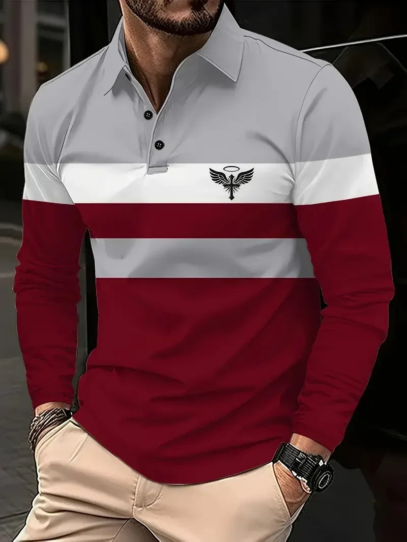 Classic minimalist striped long sleeved men's polo fashion autumn and winter casual golf oversized sport pullover men's Clothing