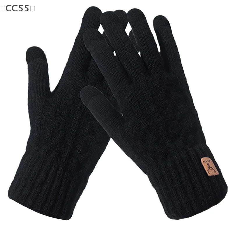 〔CC55〕1Pair Warm Gloves Autumn Winter Gloves For Men Cold-proof Warm Gloves Cycling Full Finger Touch Screen Gloves Gifts