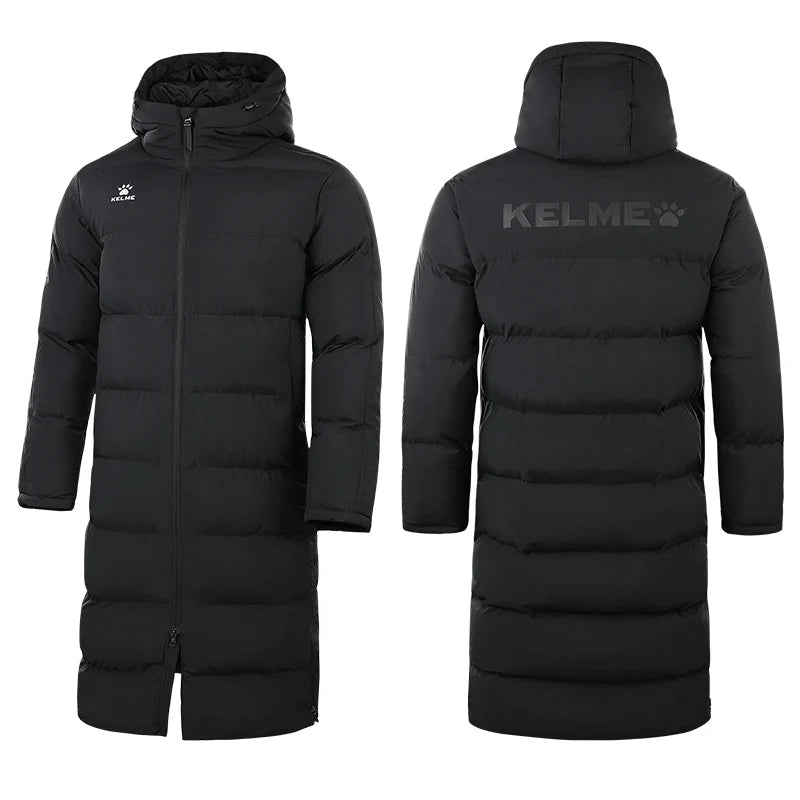 KELME Men Winter Jacket Long Sports Training Hooded Coat Outrwear Warm Silk Cotton Windproof Cotton Clothing пуховик женский