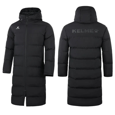 KELME Men Winter Jacket Long Sports Training Hooded Coat Outrwear Warm Silk Cotton Windproof Cotton Clothing пуховик женский
