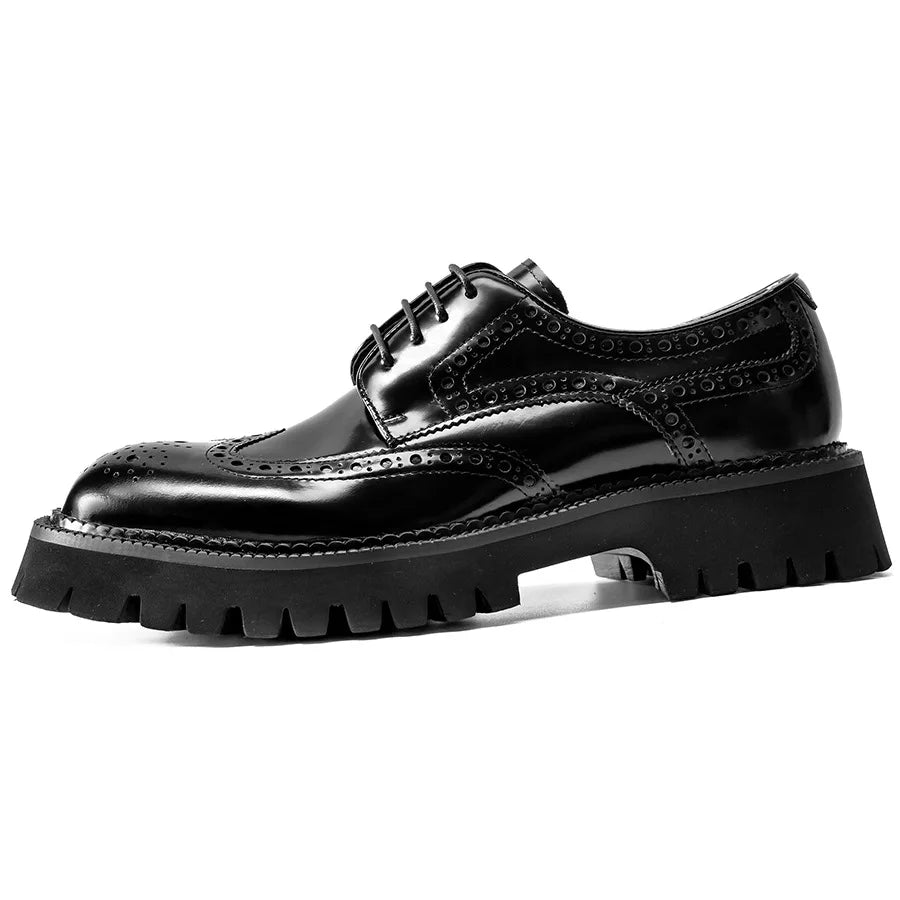 New Fashion Comfortable Black Genuine Leather Lace-Up Carved Pointed Toe Flat Man Casual Classic Dress Gentleman Shoes