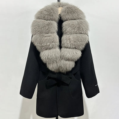 Wool Blend Jacket Autumn Women Winter Fashion Real Fox Fur Collar European Fahsion Woolen Coat Natural Fur Collar Coat Female
