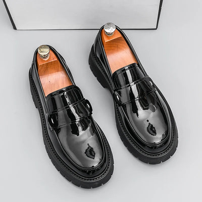 Fashion High-quality Loafers Men Round Head Shoes Business Formal Designer Leather Shoes Slip-on Thick Soled Party Wedding Shoes