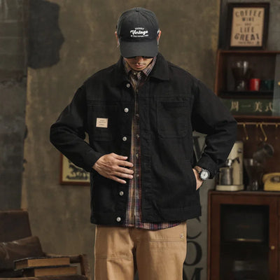 Men's cotton lapel Coat Vintage Style Stylish Cargo Jacket Upscale casual Denim jacket Spring 2025