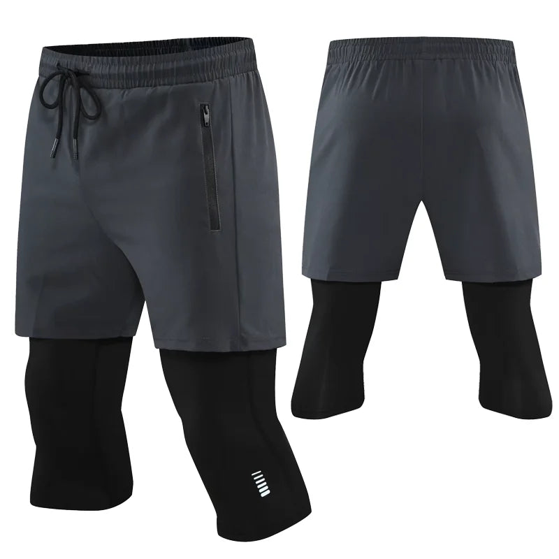 New Men Run Trouser 2 In 1 Double Layer Pant Tight Two Piece Running Training Gym Sweatpant With Pockets Running Trousers