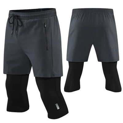New Men Run Trouser 2 In 1 Double Layer Pant Tight Two Piece Running Training Gym Sweatpant With Pockets Running Trousers