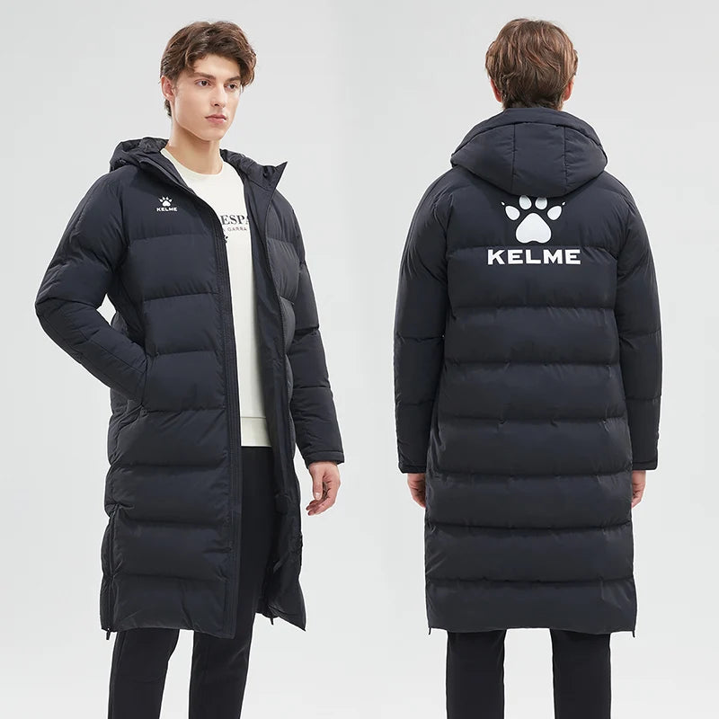 KELME Men Winter Jacket Long Solid Sports Training Coat Male Overcoat Outrwear Warm Cotton Padded Winter Coat Women 8261MF1014