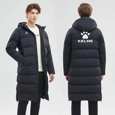 KELME Men Winter Jacket Long Solid Sports Training Coat Male Overcoat Outrwear Warm Cotton Padded Winter Coat Women 8261MF1014