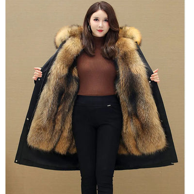 New Winter Jacket Women's Parkas Thick Warm Fur Lining Long Parke Female Fox Fur Detachable Faux Fur Overcoat Hooded Coat 5XL