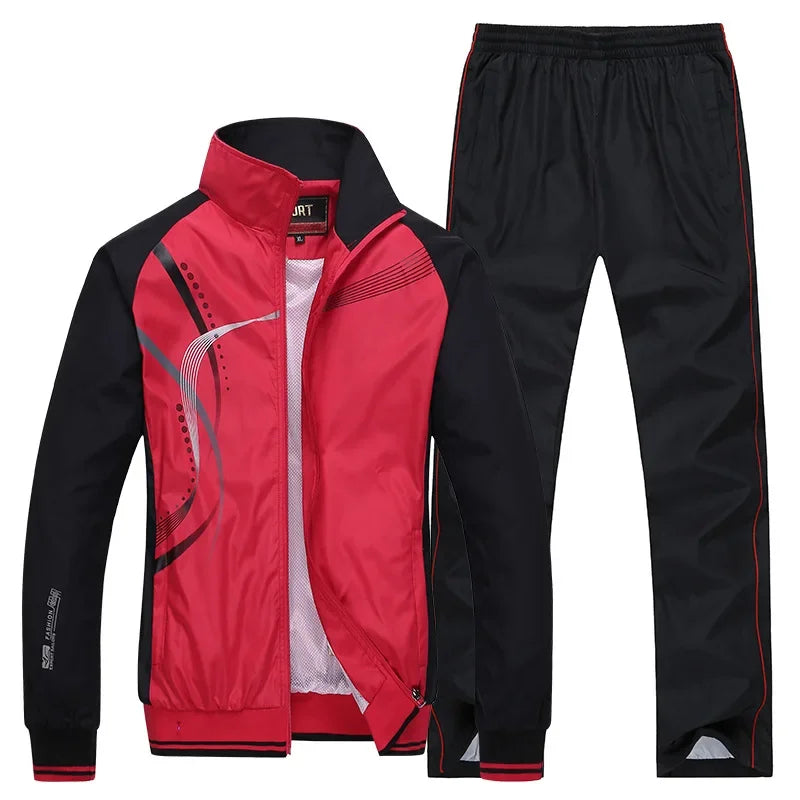 Men's Set Spring Autumn Men Sportswear 2 Piece Sets Zipper Jacket+Pant Casual Print Fitness Jogging Male Sports Suit M-5XL