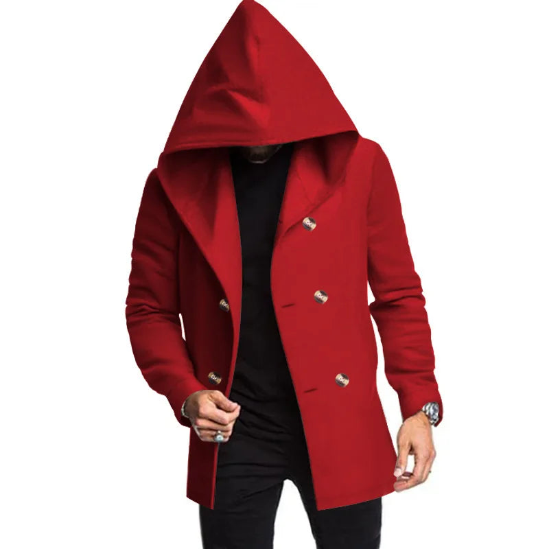 2025 New Korean Men's Trench Coat Long Spring And Autumn Windproof Warm Casual Fashion Solid Color Hooded Coat