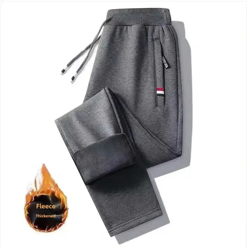 Autumn Winter Casual Pants Men's Fleece-Lined Thickened Sweatpants Warm Loose-Fit Pants Plus Size