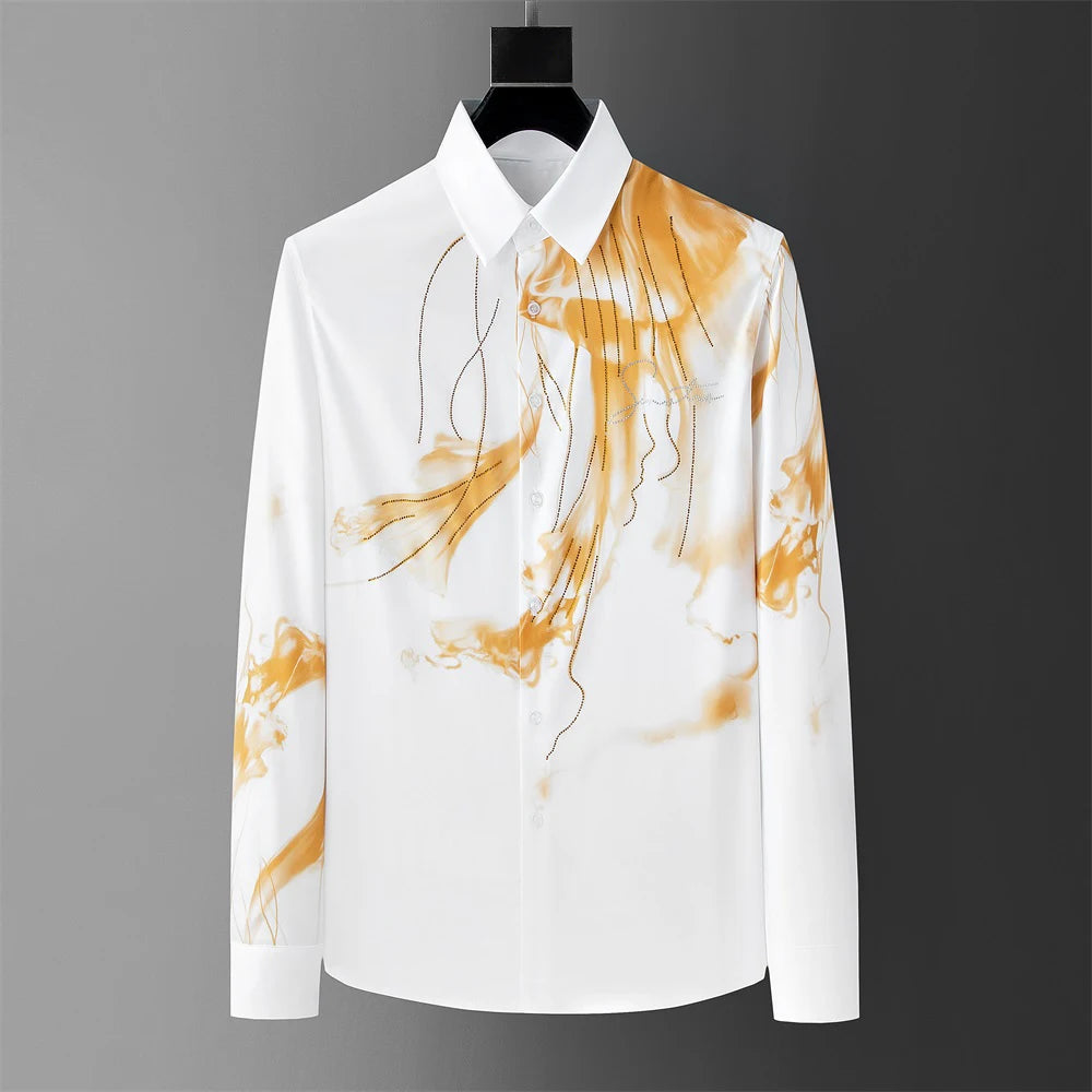 Autumn and winter fashion shirts floral button black and white shirts casual menswear clothing shirts social party luxury new