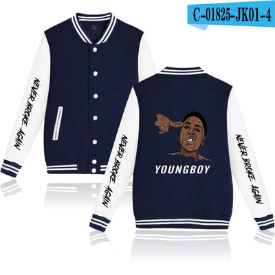 Rapper YoungBoy Never Broke Again Baseball Jacket Men's Hoodie Sweatshirt Boys Girls Harajuku Jackets Streetwear College Coats