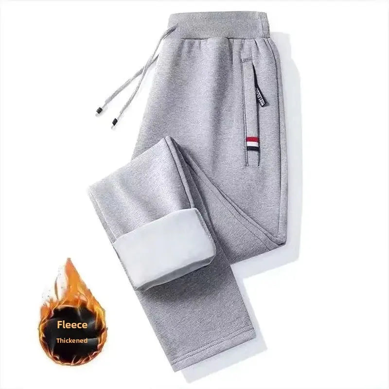 Autumn Winter Casual Pants Men's Fleece-Lined Thickened Sweatpants Warm Loose-Fit Pants Plus Size