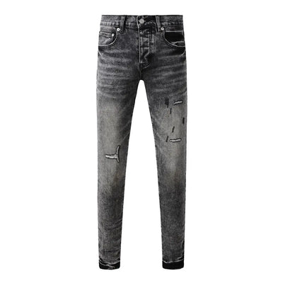 Americans  Retro High Street Men's Jeans New Trendy Low Rise Skinny Denim Pants Pleated Ripped Hold Trousers