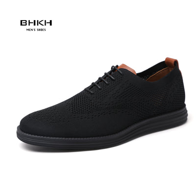 BHKH 2025 Breathable Knitted Mesh Casual Shoes Lightweight Smart Casual Shoes Office Work Footwear Men Shoes