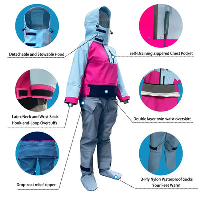 New Women Kayak Drysuit One Piece Waterproof Breathable Full Dry Suit For Kayaking Rafting Canoeing Paddling SUP Surfing Fishing
