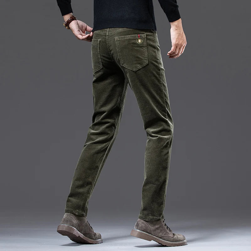 High Quality Corduroy Fabric Men's Business Casual Trousers Autumn Winter Style Small Straight Slim Versatile Cargo Pants