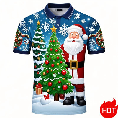 Funny 3D Cute Santa Claus Xmas Printed Polo Shirt For Men Happy Christmas Tee Merry Christmas Graphic Shirts & Blouses POLO Tops