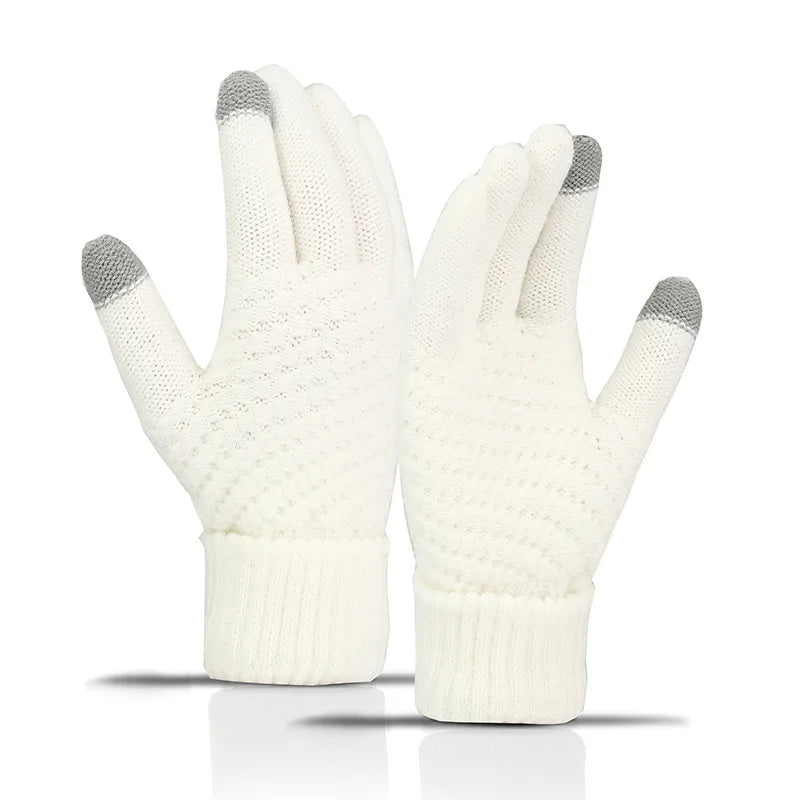 Winter Touch Screen Knitted Warm Glove Outdoor Anti Slip Cycling Driving Cold Proof Five Finger Glove Fashion Solid Glove Unisex