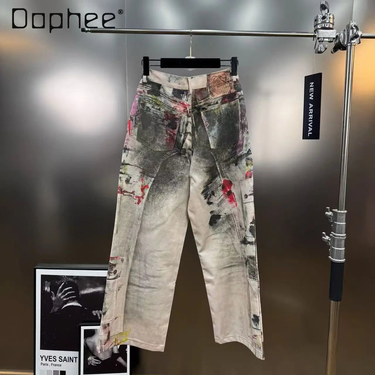 2025 Autumn Retro Style Painted Graffiti Print Loose Jacket Cargo Pants Two-Piece Set Women American Street Fashion Denim Suit