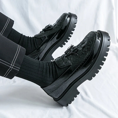 Men's Tassel leather shoes Slip on Loafers Thick Sole Comfortable Casual Round Toe Walking Shoes Men Breathable Dress Moccasins