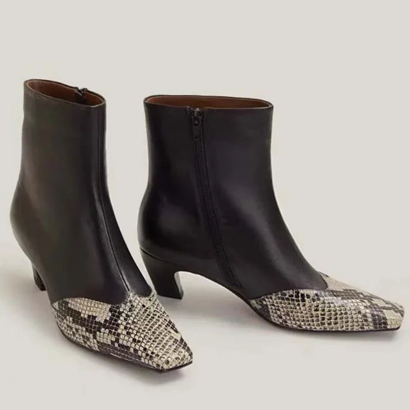 Matte Leather Sewing Snakeskin Ankle Boots Sexy Square Toe Sewing Mixed Colors New Arrivlas Fashion Women Modern Boots