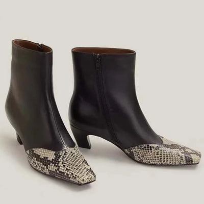 Matte Leather Sewing Snakeskin Ankle Boots Sexy Square Toe Sewing Mixed Colors New Arrivlas Fashion Women Modern Boots